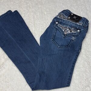 Miss Me Dark Blue Boot Cut Jeans with Silver Accents Size 28 JP6165B